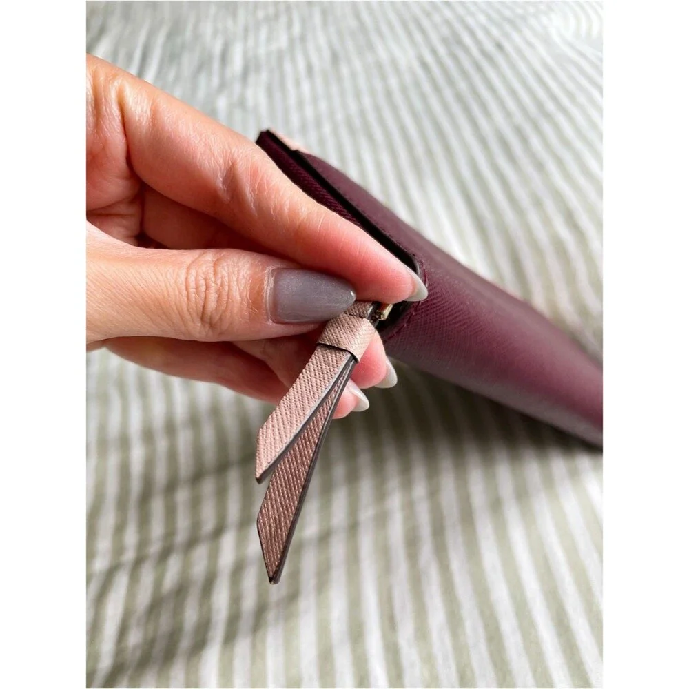 Kate Spade Cameron Large Zip Around Wallet Rose Smoke Wine Colorblock Accordion